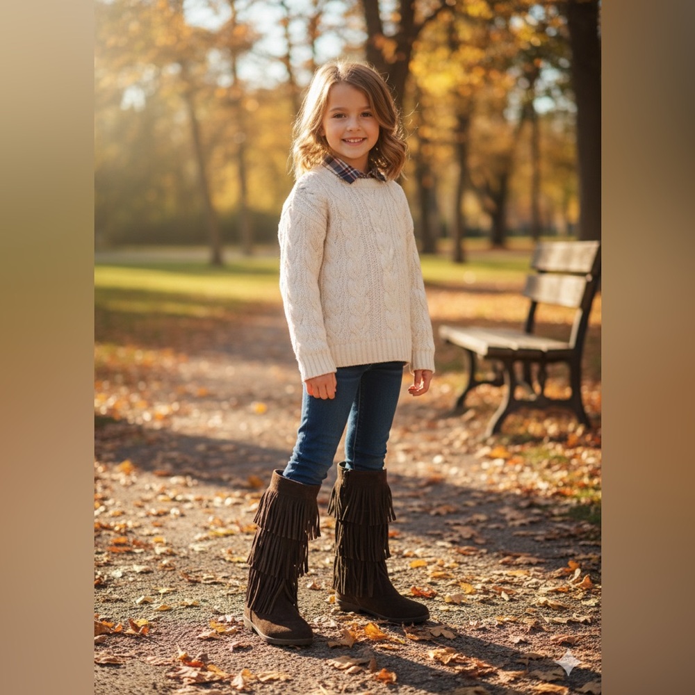 Kenneth Cole Reaction Cozy Cream Sweater with Brown Fringe Boots